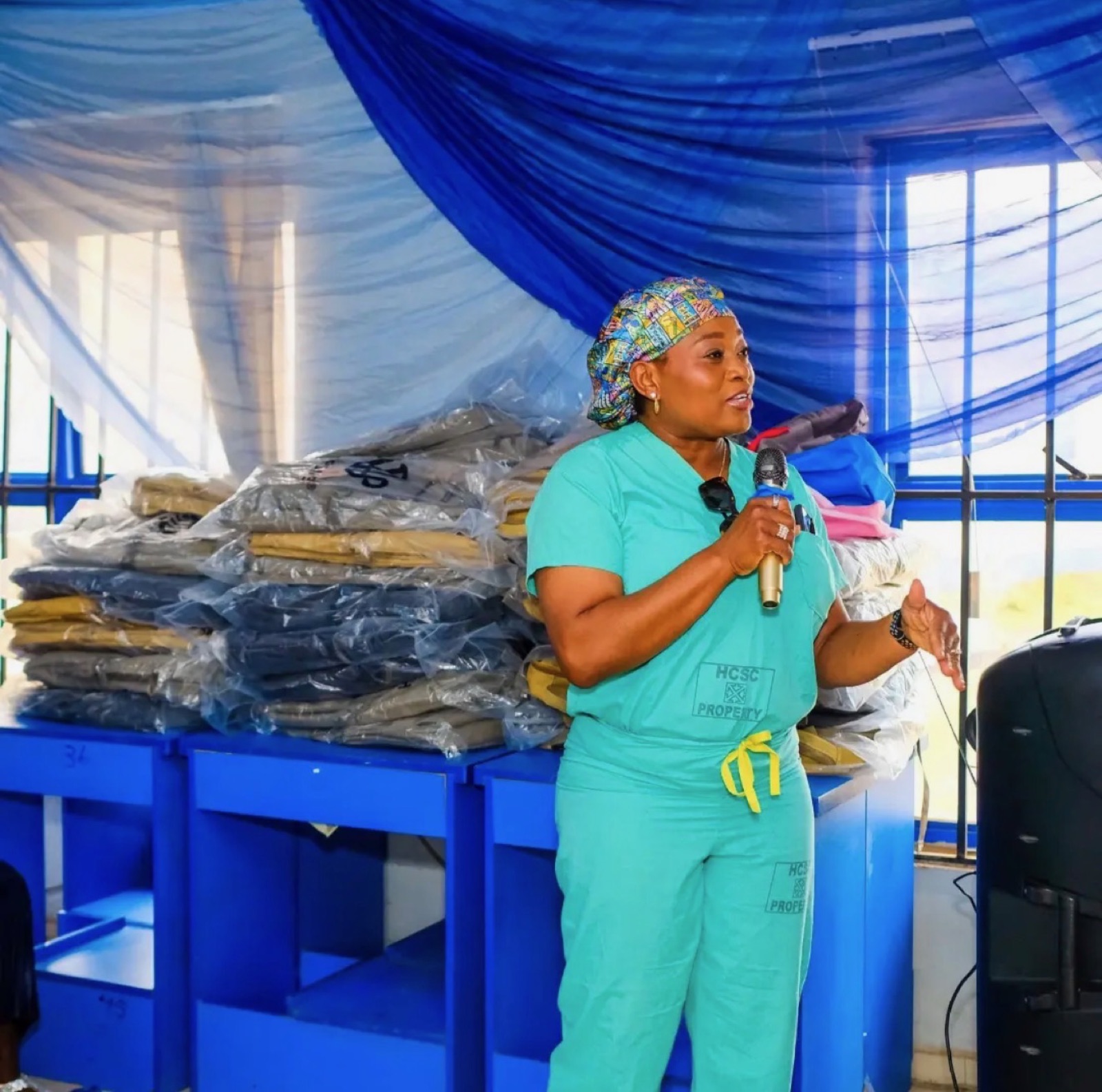 KBB volunteer speaking to students during the health and hygiene coaching session, Sagamu 2026